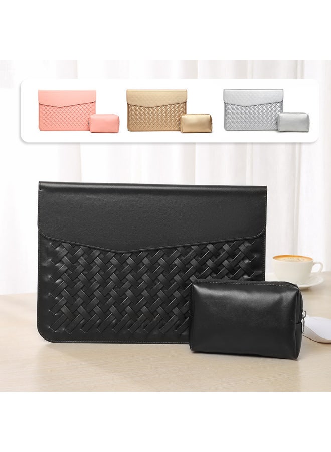 Microfiber Braided Horizontal MacBook Pro 14-inch Sleeve Bag For Apple Notebook Lenovo Small Air13-Color:Microfiber Lamb Pattern-Black (woven Horizontal Liner Bag)-Applicable Model:13 Inch -14 Inch - Image 3